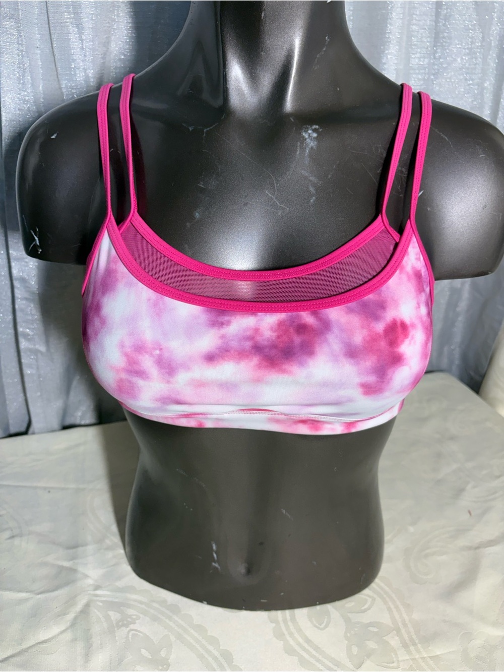 Good American Pink Tie-Dye Double-Strap Sports Bralette